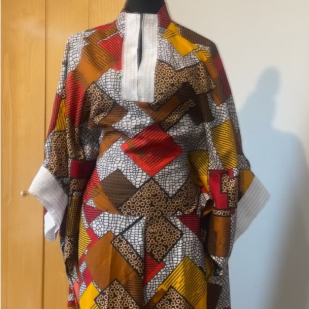 Colorful Geometric Patterned Kaftan with Pants